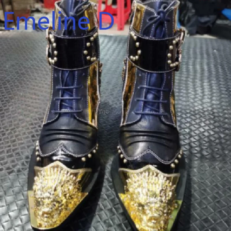 Multi Material Element Splicing Short Boots Fashionable Gold Pointed Metal Decoration Rivet Side Zipper Design Leather Boots
Multi Material Element Splicing Short Boots Fashionable Gold Pointed Metal Decoration Rivet Side Zipper Design Leather Boots