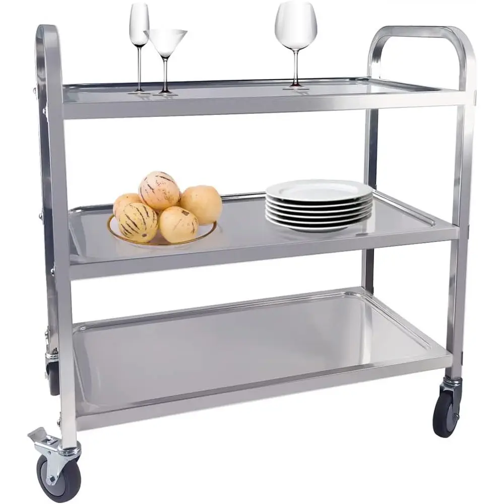 3-Tier Stainless Steel Kitchen Cart with Locking Wheels for Home, Restaurant, and Catering Use (33.5L x 17.7W x 35.4H)
3-Tier Stainless Steel Kitchen Cart with Locking Wheels for Home, Restaurant, and Catering Use (33.5L x 17.7W x 35.4H)