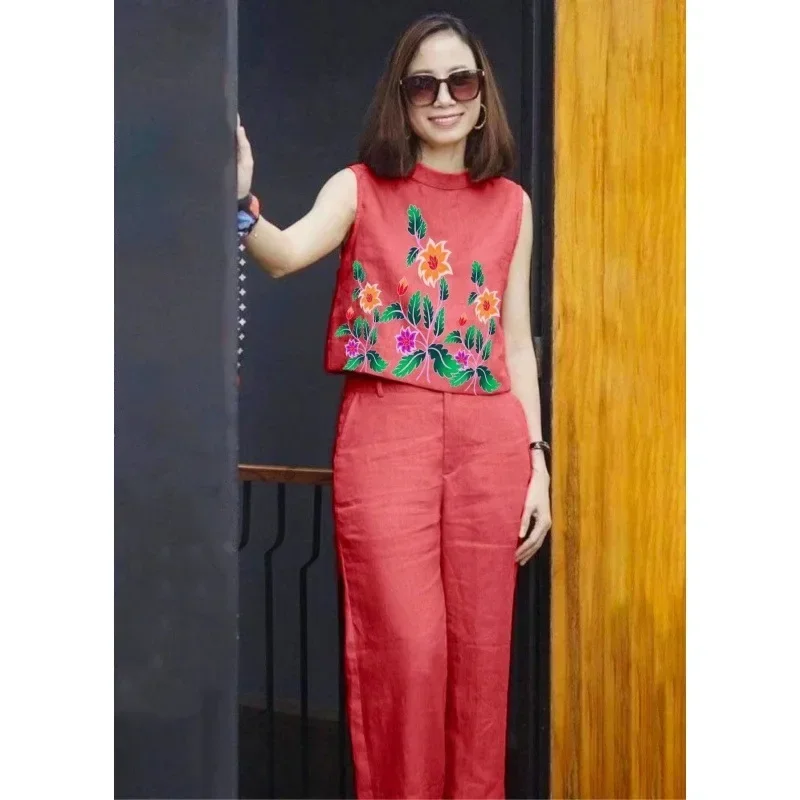 Elegant Casual Two-piece Set For Women Printed Round Neck Sleeveless Top Solid Wide Leg Pants Suit 2025 Chic Office Lady Outfits
Elegant Casual Two-piece Set For Women Printed Round Neck Sleeveless Top Solid Wide Leg Pants Suit 2025 Chic Office Lady Outfits