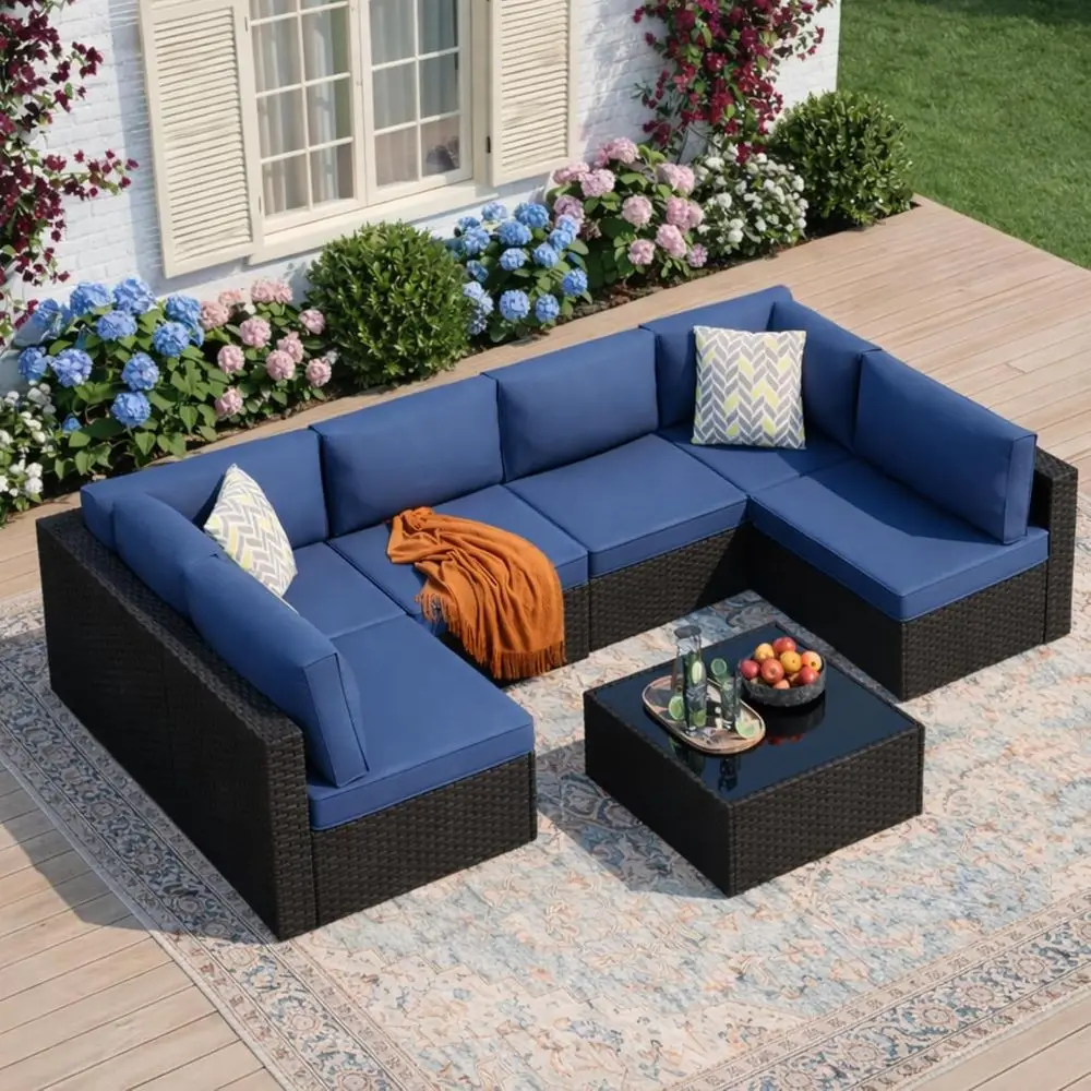 7-Piece Outdoor Patio Furniture Set with Rattan Sectional Sofa, Cushions, and Glass Coffee Table - Weather-Resistant for Poolsid
7-Piece Outdoor Patio Furniture Set with Rattan Sectional Sofa, Cushions, and Glass Coffee Table - Weather-Resistant for Poolsid