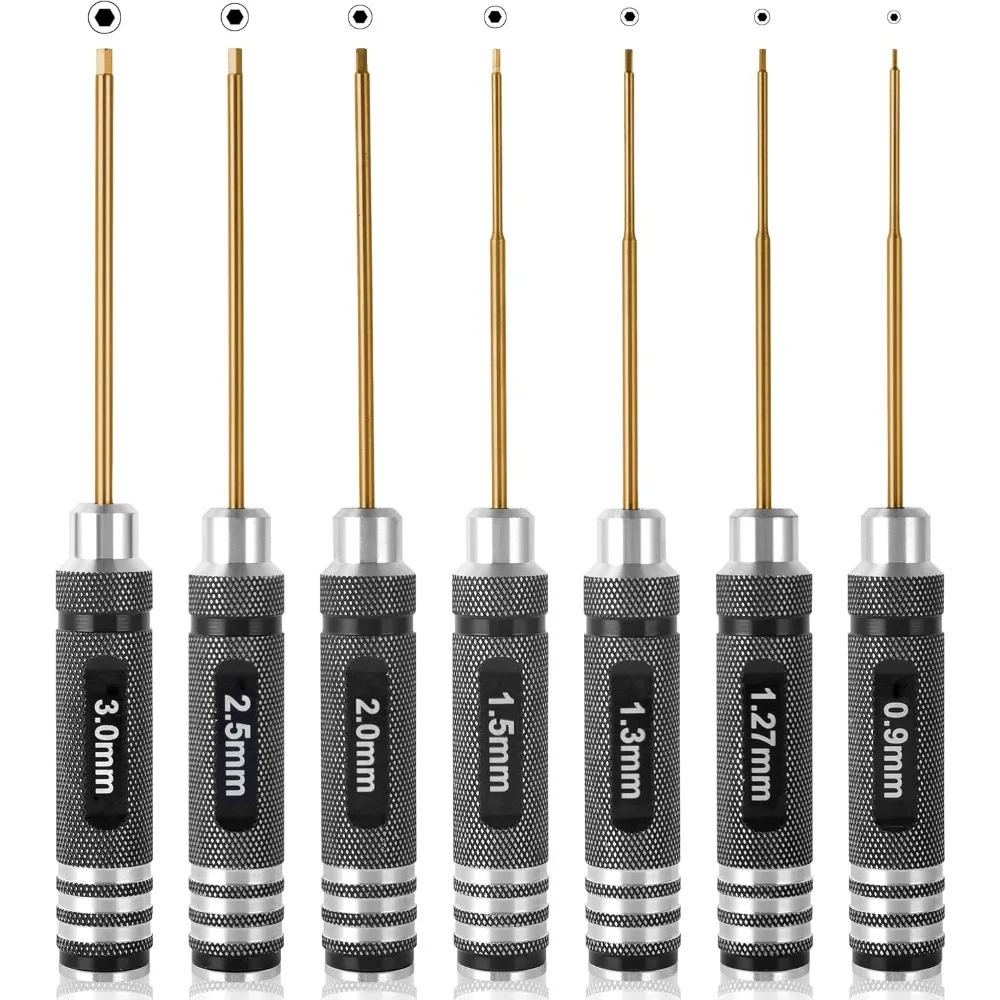 Профессиональный набор шестигранных отверток с титановым покрытием и титановым покрытием — прецизионный шестигранный комплект из 7 предметов (0,9-3,0 мм) для радиоуправляемого автомобиля, дрона,
Профессиональный набор шестигранных отверток с титановым покрытием и титановым покрытием — прецизионный шестигранный комплект из 7 предметов (0,9-3,0 мм) для радиоуправляемого автомобиля, дрона,
