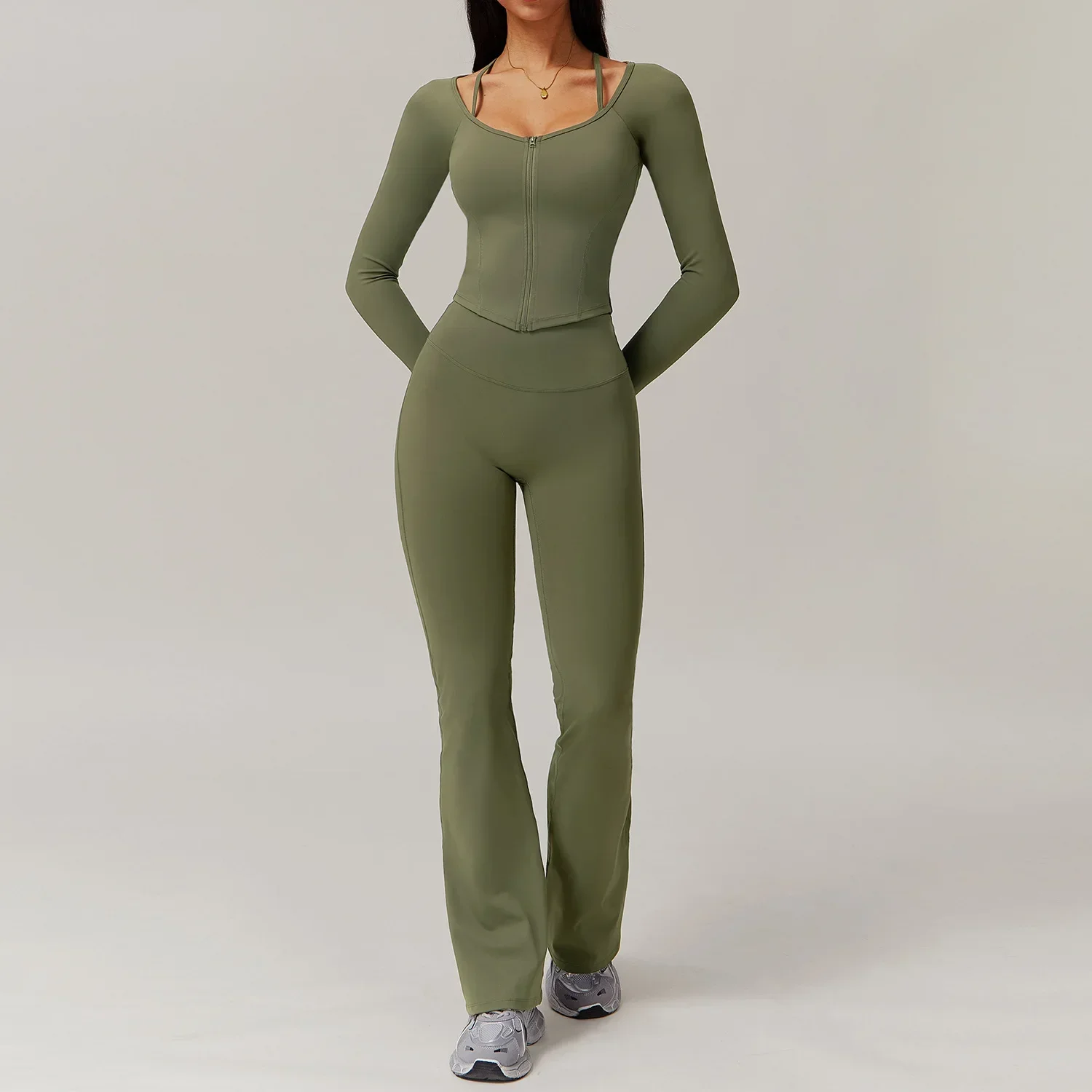 Women Tracksuit Gym Yoga Suit Long Sleeve Zipper Shirt Top High Waist Flare Leggings Sport Suit Running Fitness Workout Clothes
Women Tracksuit Gym Yoga Suit Long Sleeve Zipper Shirt Top High Waist Flare Leggings Sport Suit Running Fitness Workout Clothes