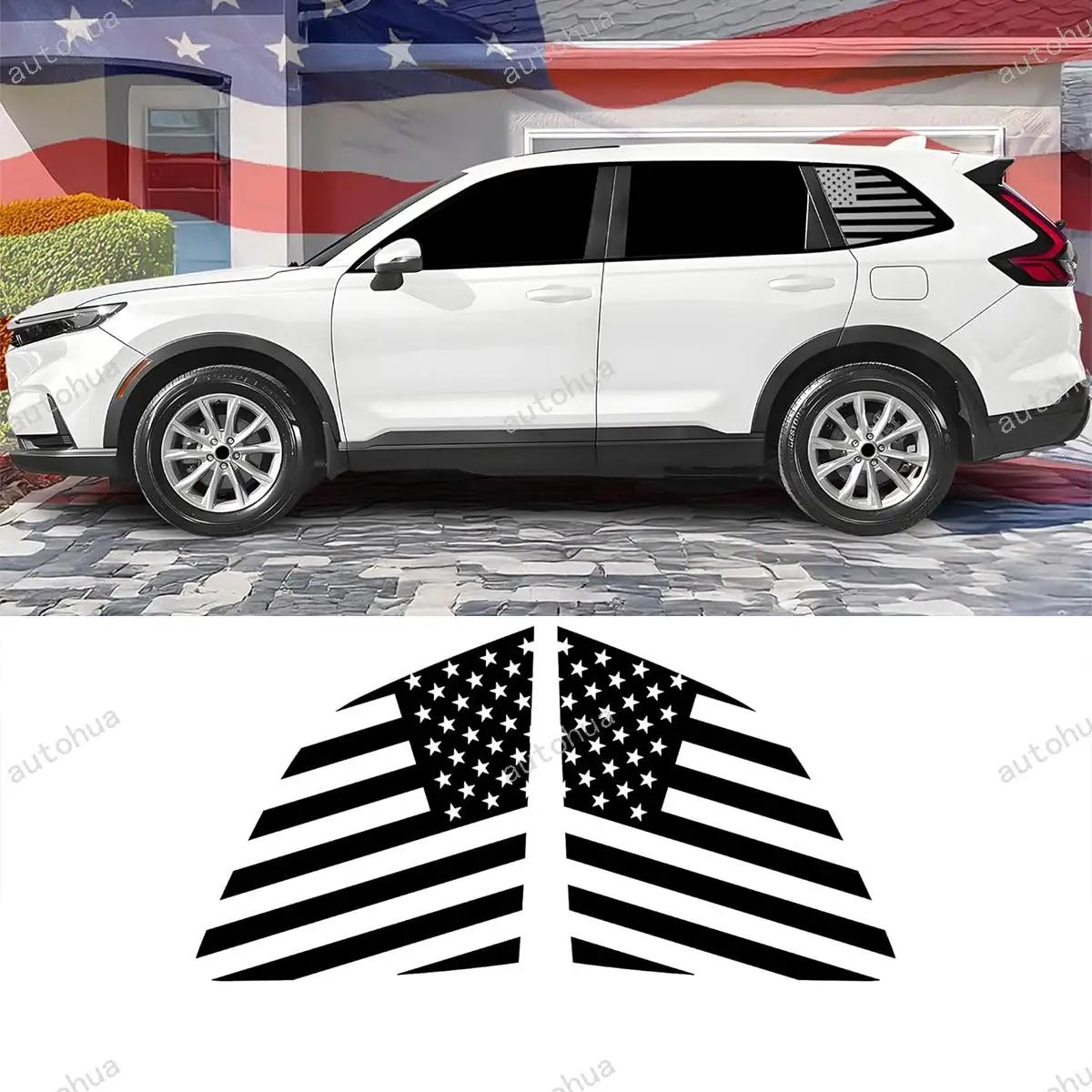 Precut Quarter Window American Flag Vinyl Decal Sticker Compatible with Honda CRV 2023-2025, Matte Black
Precut Quarter Window American Flag Vinyl Decal Sticker Compatible with Honda CRV 2023-2025, Matte Black