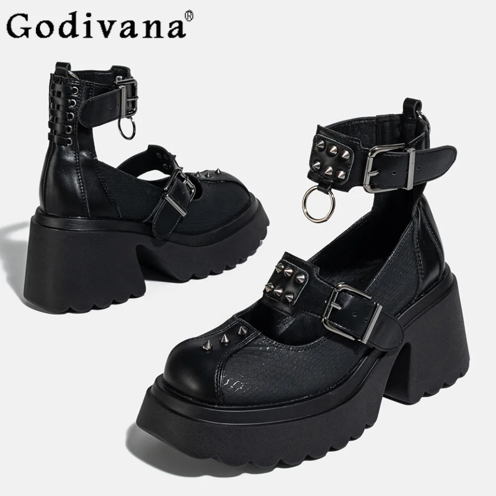 Fashion Gothic Style Platform Mary Jane Shoes Hot Girl Punk Rivet JK Chunky Heels Pumps Black Women Shoe
Fashion Gothic Style Platform Mary Jane Shoes Hot Girl Punk Rivet JK Chunky Heels Pumps Black Women Shoe