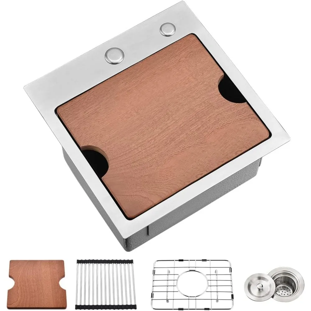 15 Inch Drop In Bar Sink 16 Gauge Stainless Steel Small Single Bowl with Cutting Board for Outdoor RV Kitchen
15 Inch Drop In Bar Sink 16 Gauge Stainless Steel Small Single Bowl with Cutting Board for Outdoor RV Kitchen