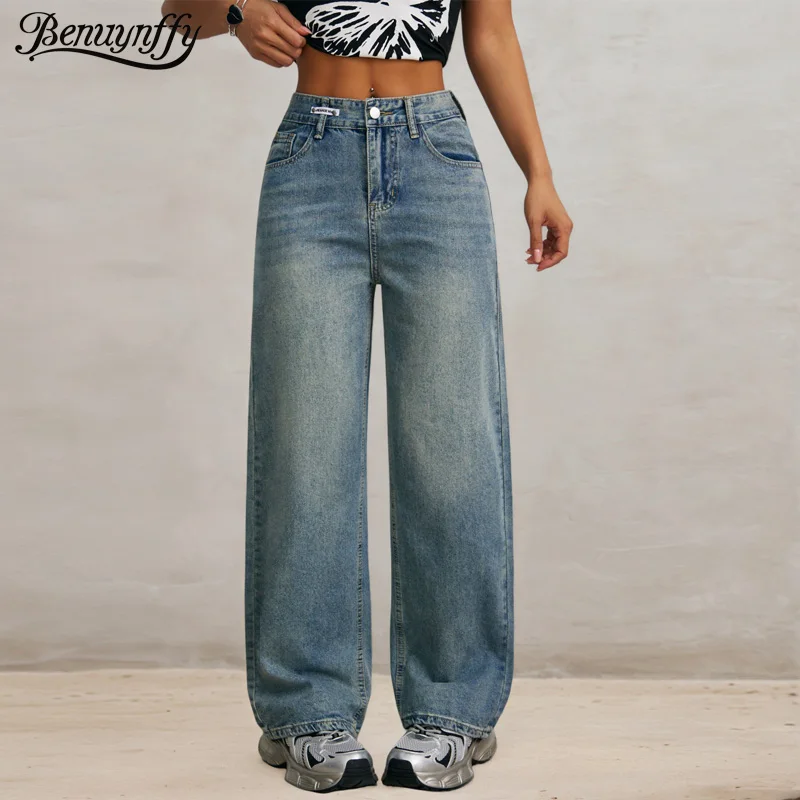 Benuynffy Vintage Baggy Wide-leg Jeans Women's Y2k Streetwear High-waisted Loose Harajuku Casual Straight Long Trousers
Benuynffy Vintage Baggy Wide-leg Jeans Women's Y2k Streetwear High-waisted Loose Harajuku Casual Straight Long Trousers