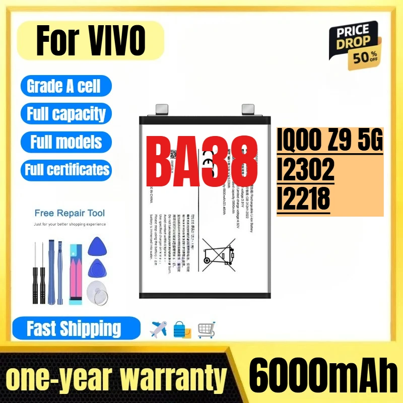 BA38 for VIVO IQ00 Z9 5G/I2302/I2218 Phone Battery 0 Cycle High Quality High Capacity Replacement Bateria Grade A Cell with Tool
BA38 for VIVO IQ00 Z9 5G/I2302/I2218 Phone Battery 0 Cycle High Quality High Capacity Replacement Bateria Grade A Cell with Tool