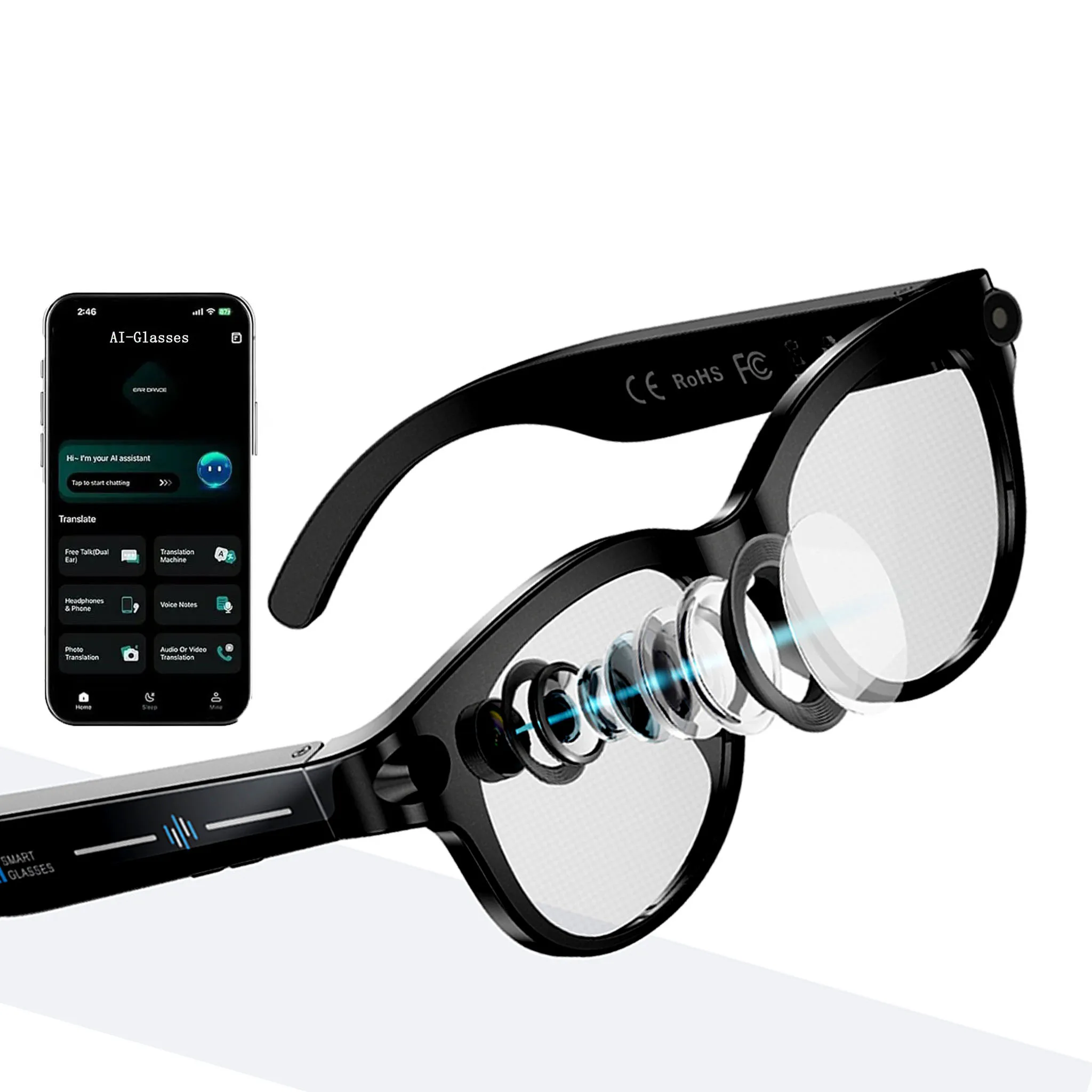 Ai Smart Glasses Upgrade Video Music Bluetooth Glasses Real-Time Translation Recording 8mp Camera Smart Glasses for Men Women
Ai Smart Glasses Upgrade Video Music Bluetooth Glasses Real-Time Translation Recording 8mp Camera Smart Glasses for Men Women
