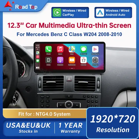 Reproductor Multimedia con Pantalla Táctil cn Road Top de 12.3 Pulgadas para Mercedes Benz Clase C W204 2008-2010 NTG4.0 GPS Carplay