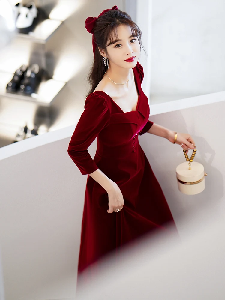 Red Velvet Long Sve Wedding Dr Korean Sle mid Waist Zipper Ba Bridal Gown for Engagement Par Return Visit Gift
Red Velvet Long Sve Wedding Dr Korean Sle mid Waist Zipper Ba Bridal Gown for Engagement Par Return Visit Gift