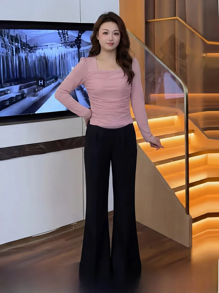 Beautiful Large Size Women's Korean Style T-Shirt Mesh Top Micro Flared Pants Set Pink Spring Fashion for plus Size Ladies
Beautiful Large Size Women's Korean Style T-Shirt Mesh Top Micro Flared Pants Set Pink Spring Fashion for plus Size Ladies