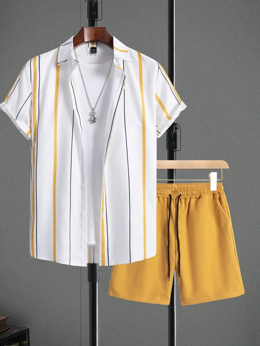 Mens Striped Button Front Short Sleeve Shirt And Drawstring Waist Shorts Set Summer Casual Outfit
Mens Striped Button Front Short Sleeve Shirt And Drawstring Waist Shorts Set Summer Casual Outfit