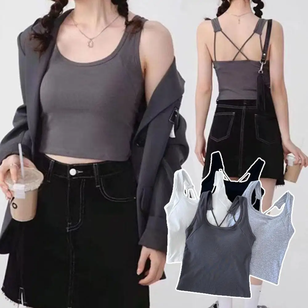 Cross-sling Built In Bra One-piece Tank Top Crop Top Short Vest Sleeveless Slim Fashion Solid Female Women Leisure Sports Tank
Cross-sling Built In Bra One-piece Tank Top Crop Top Short Vest Sleeveless Slim Fashion Solid Female Women Leisure Sports Tank