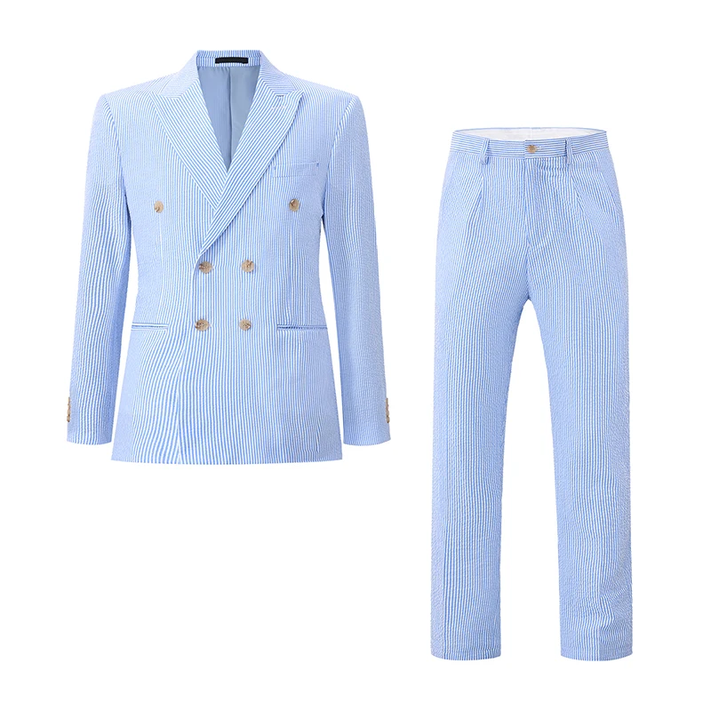 Men's Suits High Quality Men's Seersucker Suits 2 Piece Summer Double Breasted Casual Blazer Dress Pants Men Wedding Formal Suit
Men's Suits High Quality Men's Seersucker Suits 2 Piece Summer Double Breasted Casual Blazer Dress Pants Men Wedding Formal Suit