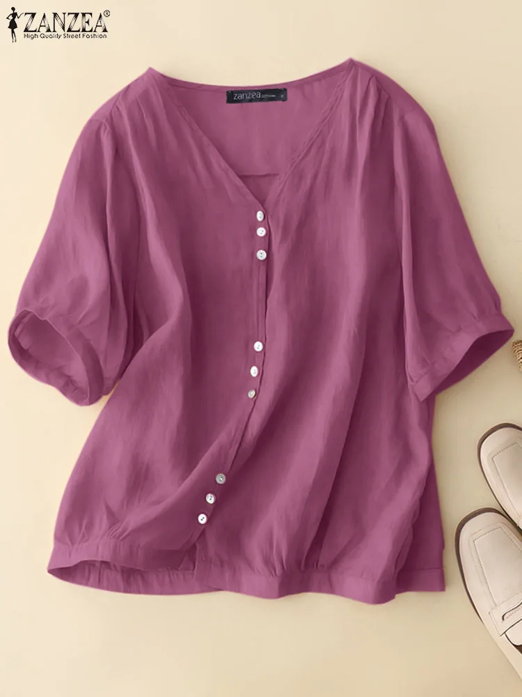 ZANZEA Summer Tunic Tops Fashion Women OL Work Shirt Female V-Neck Half Sleeve Blouse Elegant Chemise Casual Loose Button Blusas
ZANZEA Summer Tunic Tops Fashion Women OL Work Shirt Female V-Neck Half Sleeve Blouse Elegant Chemise Casual Loose Button Blusas