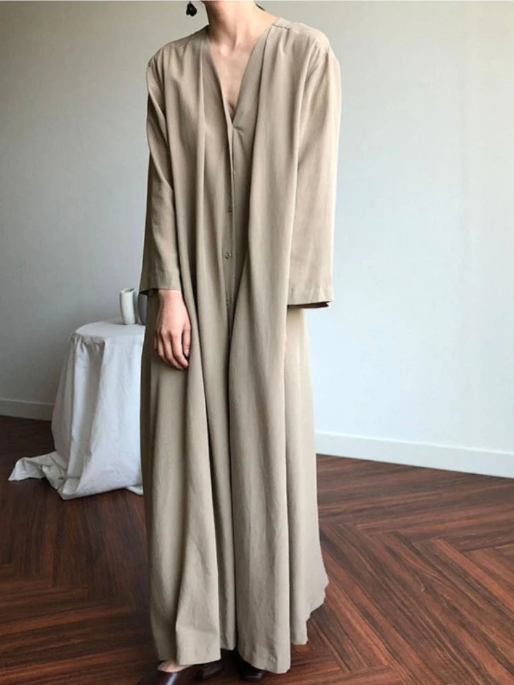 New In Dress for Women 2023 Summer Solid V-neck Single-breasted Long-sleeved Shirt Dress Long Pleated Lace-up Oversized Dress
New In Dress for Women 2023 Summer Solid V-neck Single-breasted Long-sleeved Shirt Dress Long Pleated Lace-up Oversized Dress
