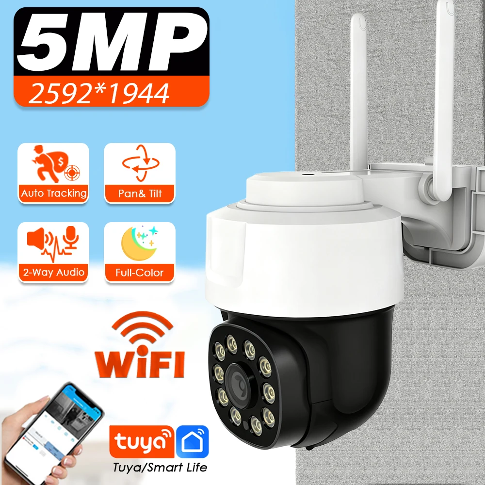 Tuya 5MP Wifi IP Camera Color Night Vision Outdoor Auto Tracking Wireless PTZ CCTV Security Surveillance Camera Smart Life Cam
Tuya 5MP Wifi IP Camera Color Night Vision Outdoor Auto Tracking Wireless PTZ CCTV Security Surveillance Camera Smart Life Cam