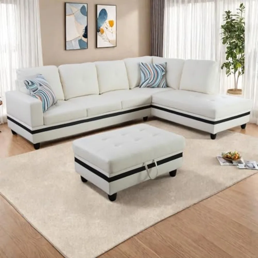 Modular L-Shaped Sectional Couches, 3-Piece Convertible Couch with Storage Ottoman, 4-Seat Comfy Sofa with Chaise for Living Ro
Modular L-Shaped Sectional Couches, 3-Piece Convertible Couch with Storage Ottoman, 4-Seat Comfy Sofa with Chaise for Living Ro