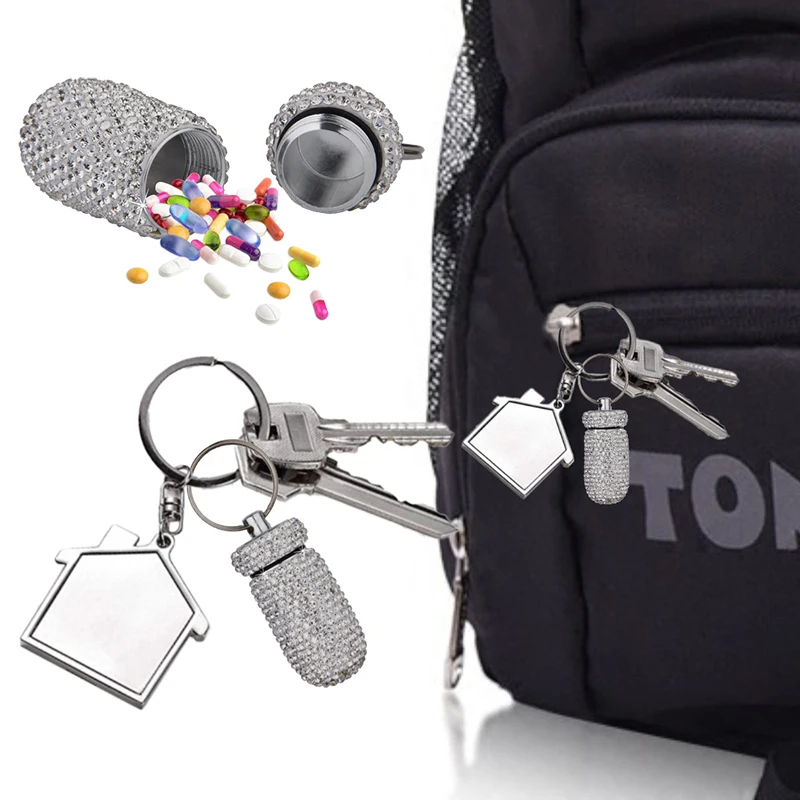 Portable Full Rhinestone Medicine Vial Aluminum Alloy Anti-leak Sealed Medicine Bottle Keychain Accessories Key Rings Wholesale
Portable Full Rhinestone Medicine Vial Aluminum Alloy Anti-leak Sealed Medicine Bottle Keychain Accessories Key Rings Wholesale