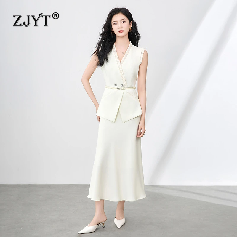 ZJYT Summer Office Lady Two Piece Dress Sets Women Fashion Sleeveless Top and Long Skirt Suits White Black Outfits Female 2025
ZJYT Summer Office Lady Two Piece Dress Sets Women Fashion Sleeveless Top and Long Skirt Suits White Black Outfits Female 2025
