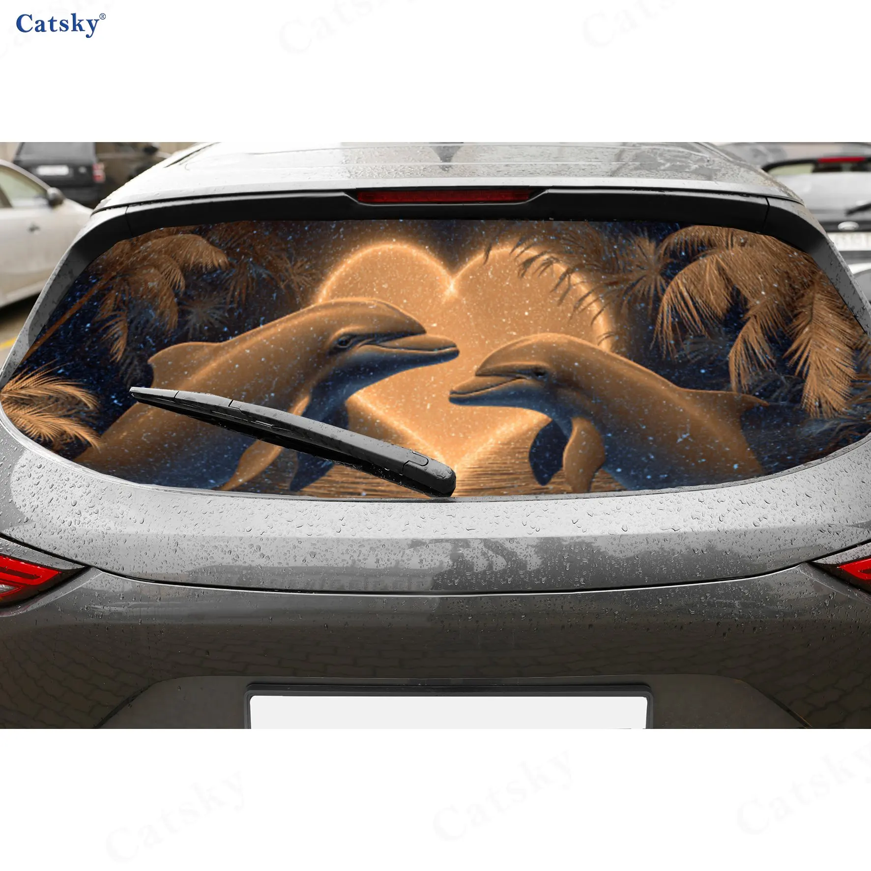 Heart-shaped Cute Dolphin Art Romantic Pattern PVC Perforated Car Vinyl Wraps, Durable Car Rear Windshield Sticker, Waterproof C
Heart-shaped Cute Dolphin Art Romantic Pattern PVC Perforated Car Vinyl Wraps, Durable Car Rear Windshield Sticker, Waterproof C