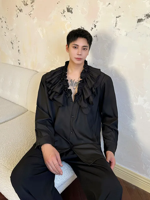 Autumn Fashion New Lazy Style Court High Collar Long Sleeve Men's Shirt V-neck Abstinence System Leaf Design Loose Fit
Autumn Fashion New Lazy Style Court High Collar Long Sleeve Men's Shirt V-neck Abstinence System Leaf Design Loose Fit