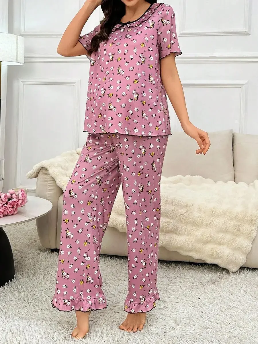 Ditsy Floral Ruffle Collar Short Sleeve Loungewear Set For Women
Ditsy Floral Ruffle Collar Short Sleeve Loungewear Set For Women