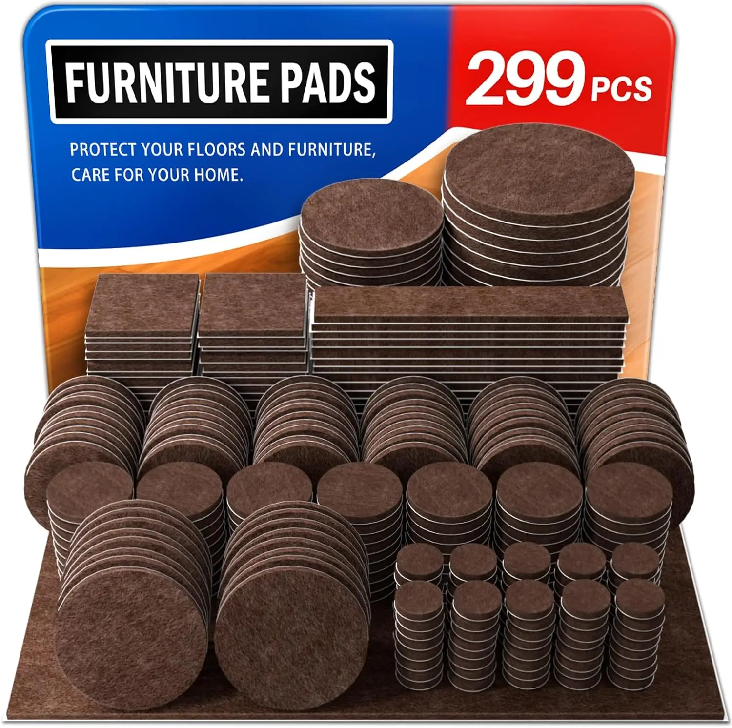 299 PCS Felt Furniture Pads for Hardwood Floors, Chair Leg Protectors, Brown
299 PCS Felt Furniture Pads for Hardwood Floors, Chair Leg Protectors, Brown