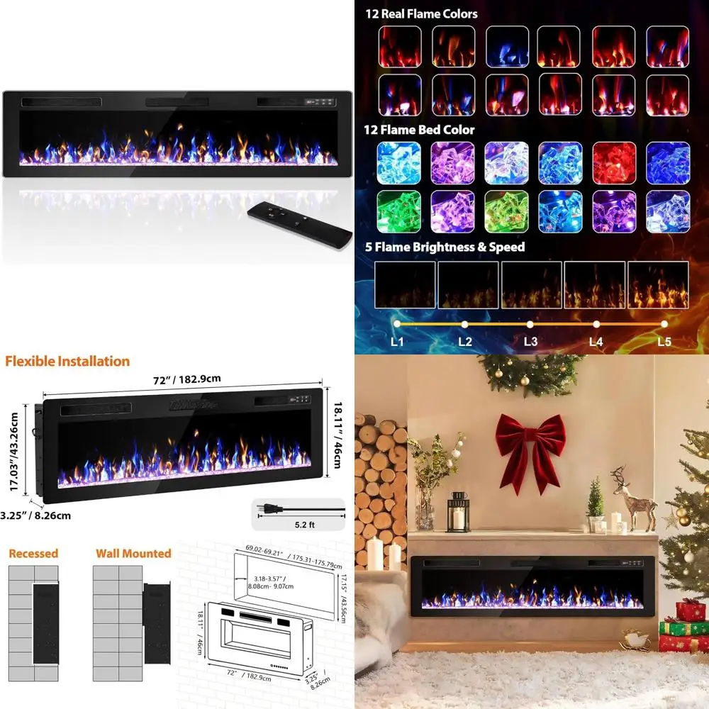Slimline 72 Wall-Mounted Electric Fireplace with Remote Control, Modern Fireplace Insert for Recessed Spaces
Slimline 72 Wall-Mounted Electric Fireplace with Remote Control, Modern Fireplace Insert for Recessed Spaces