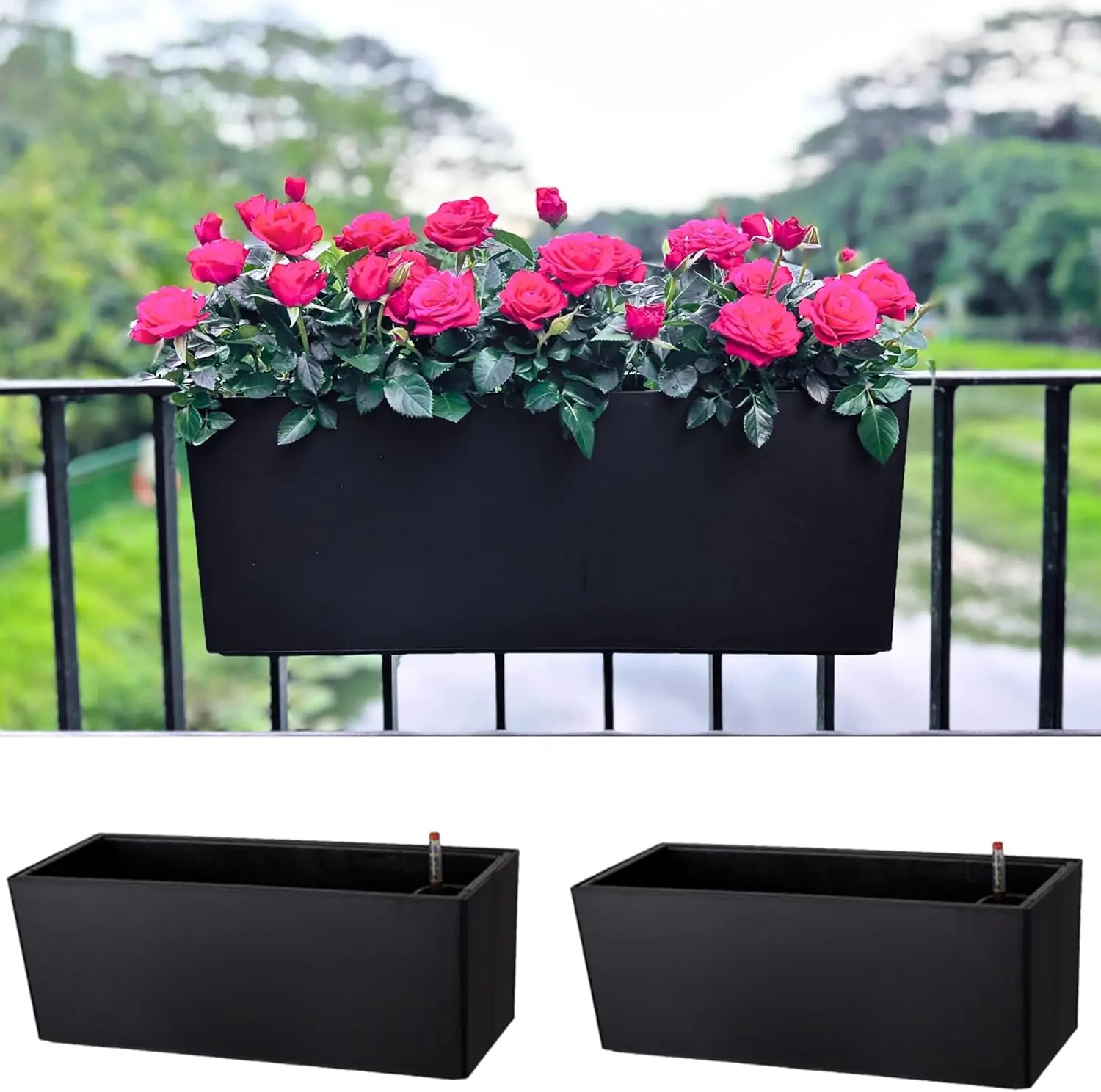 Large Self-Watering Railing Planters (20 Inch, 2 Pack) for Balcony Outdoor Garden Décor with Brackets
Large Self-Watering Railing Planters (20 Inch, 2 Pack) for Balcony Outdoor Garden Décor with Brackets