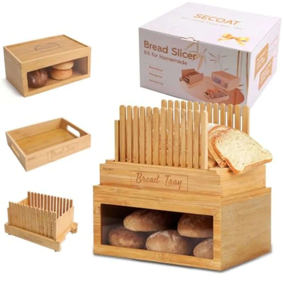 3-in-1 Bread Slicer set for Homemade Bread with Storage Box and Bread Serving Tray for Homemade Bread - Upgrade Bamboo Wooden B
3-in-1 Bread Slicer set for Homemade Bread with Storage Box and Bread Serving Tray for Homemade Bread - Upgrade Bamboo Wooden B