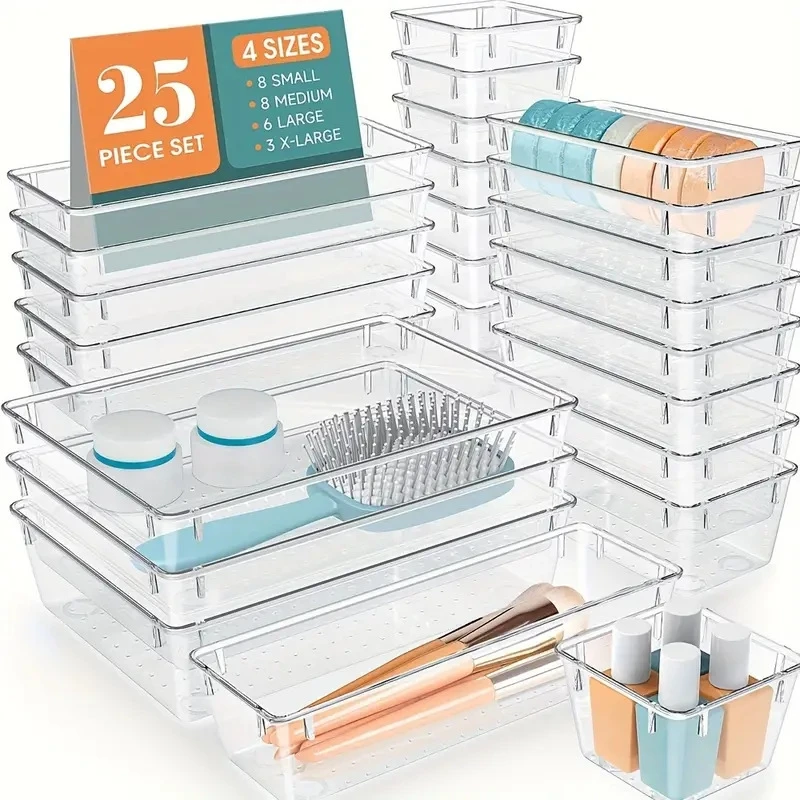 25PCS Drawer Storage Box Set Transparent PET Desktop Organizer Kit Drawer Divider Storage Box for Cosmetic Student Stationery
25PCS Drawer Storage Box Set Transparent PET Desktop Organizer Kit Drawer Divider Storage Box for Cosmetic Student Stationery