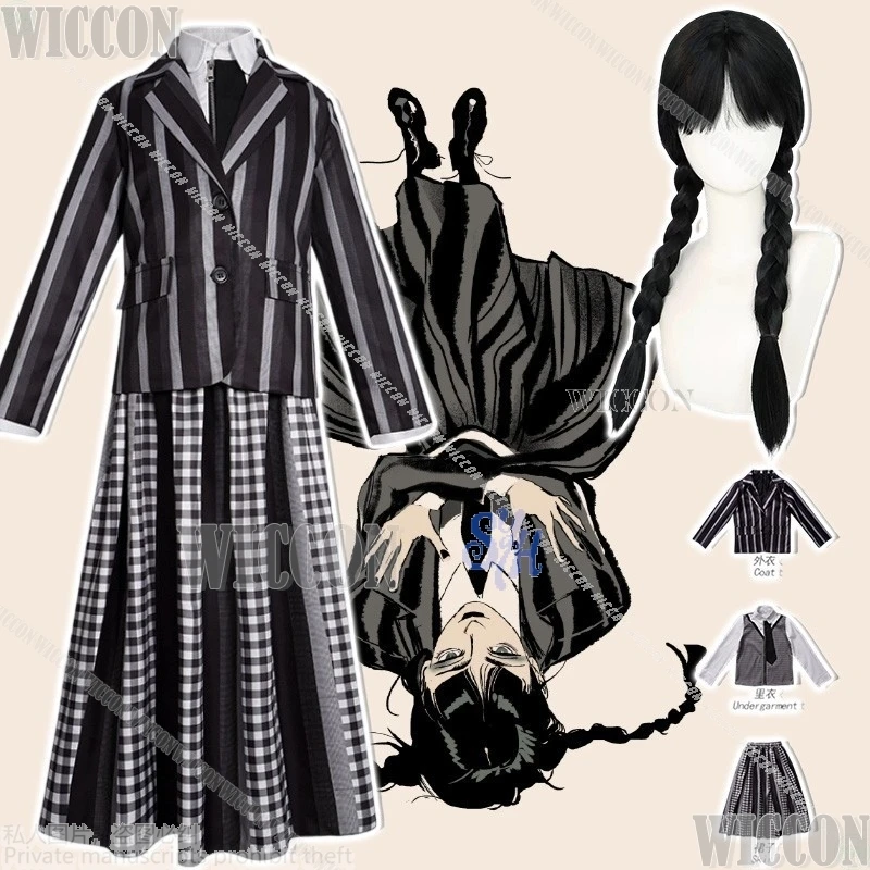 Anime Never Movie More Cosplay School JK Dress Children's Goth Dark Light Gray Striped Coat Plaid Skirt Halloween Comic Con Cos
Anime Never Movie More Cosplay School JK Dress Children's Goth Dark Light Gray Striped Coat Plaid Skirt Halloween Comic Con Cos