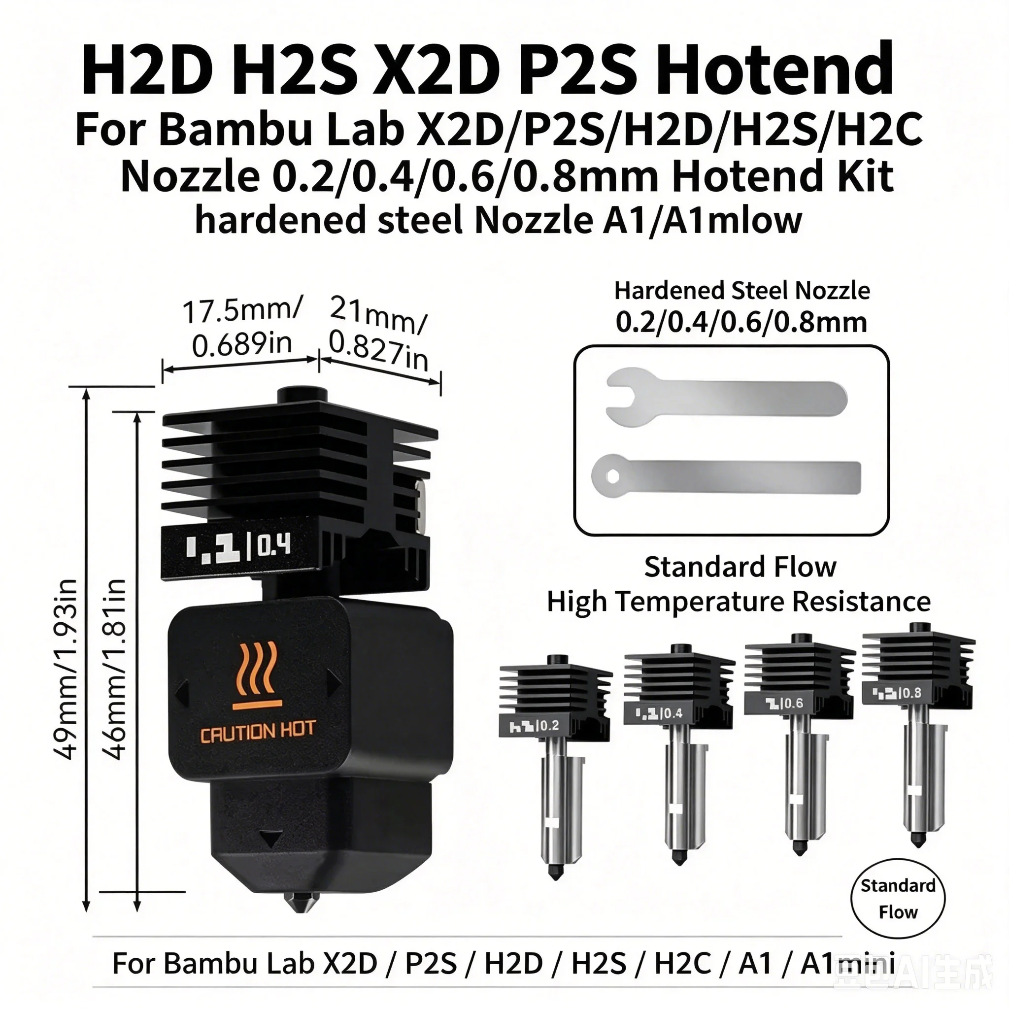 H2D H2S X2D P2S Hotend For Bambu Lab X2D/P2S/H2D/H2S/H2C Nozzle 0.2/0.4/0.6/0.8mm Hotend Kit hardened steel Nozzle A1/A1miniX2D
H2D H2S X2D P2S Hotend For Bambu Lab X2D/P2S/H2D/H2S/H2C Nozzle 0.2/0.4/0.6/0.8mm Hotend Kit hardened steel Nozzle A1/A1miniX2D