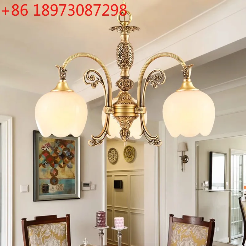Dining room chandelier high-end European style bedroom study three heads round pure copper American marble lamp
Dining room chandelier high-end European style bedroom study three heads round pure copper American marble lamp
