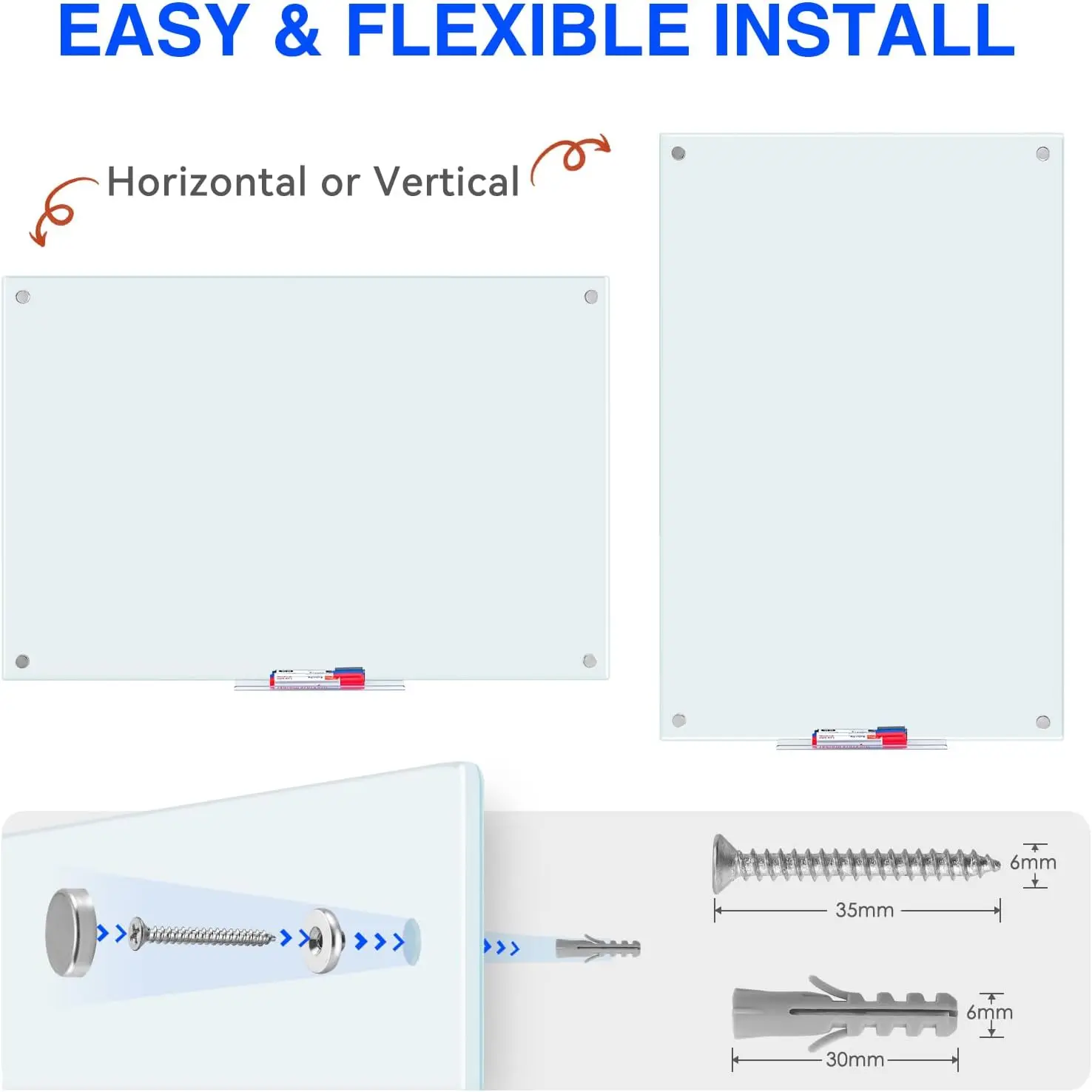 Магнитная стеклянная белая доска для сухого стирания, бескаркасная стеклянная доска размером 48 x 32 дюйма для настенного монтажа, включает 6 магнитов, 3 маркера и 1 ластик.
Магнитная стеклянная белая доска для сухого стирания, бескаркасная стеклянная доска размером 48 x 32 дюйма для настенного монтажа, включает 6 магнитов, 3 маркера и 1 ластик.