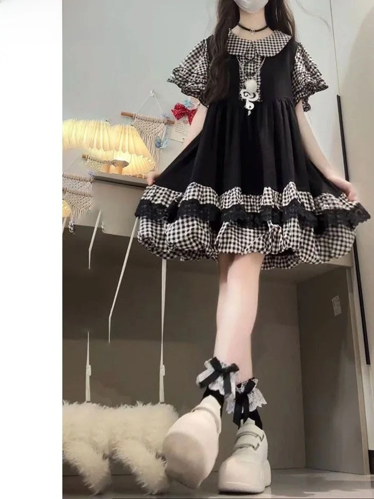 Cute Gray And White Plaid Splicing Doll Collar Flower Bud Dress Short Skirt for Women Summer New Style Student Uniform Dress
Cute Gray And White Plaid Splicing Doll Collar Flower Bud Dress Short Skirt for Women Summer New Style Student Uniform Dress