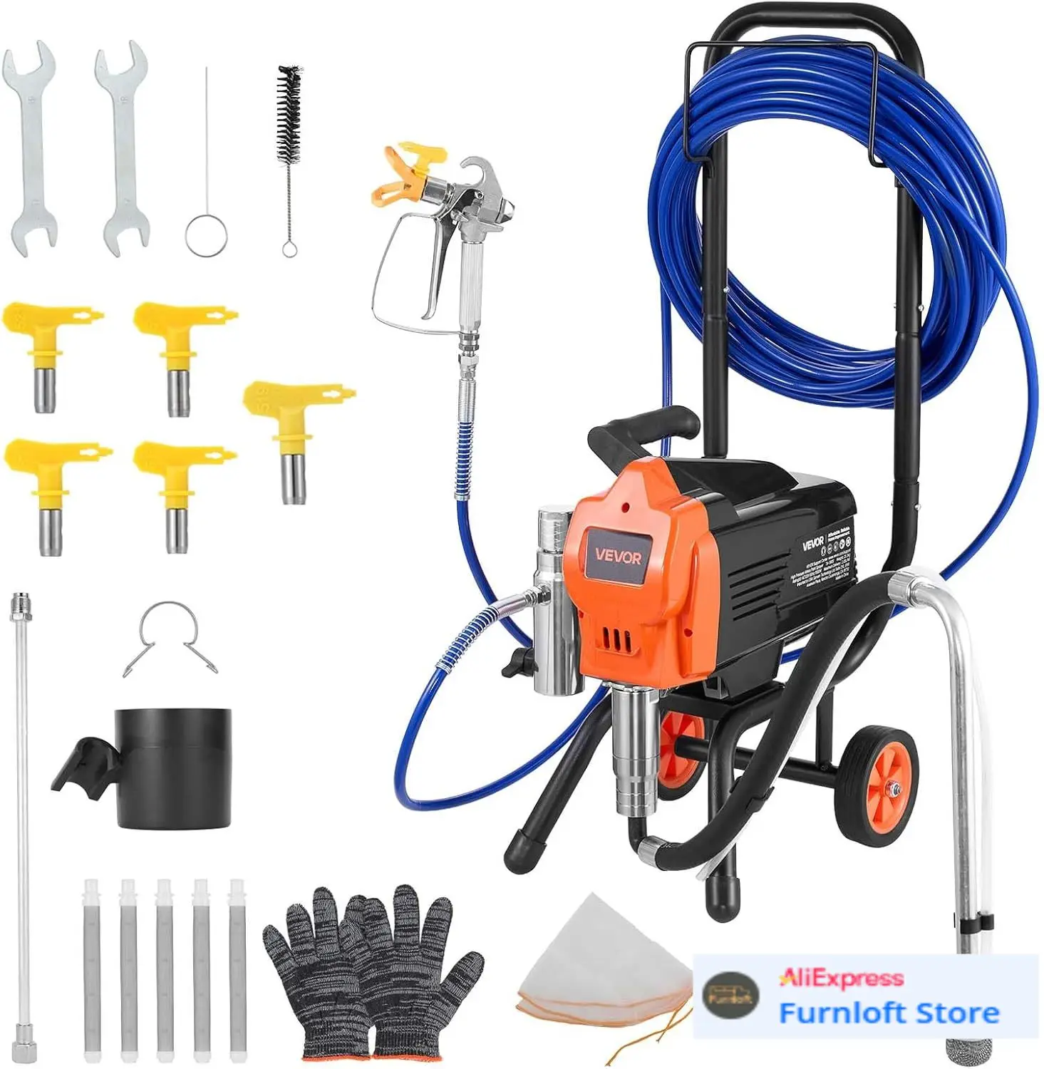 Stand Airless Paint Sprayer, 1500W, 3300PSI High Pressure Airless Sprayer with Cart, Cleaning Brush, Hose, Extension Rod
Stand Airless Paint Sprayer, 1500W, 3300PSI High Pressure Airless Sprayer with Cart, Cleaning Brush, Hose, Extension Rod