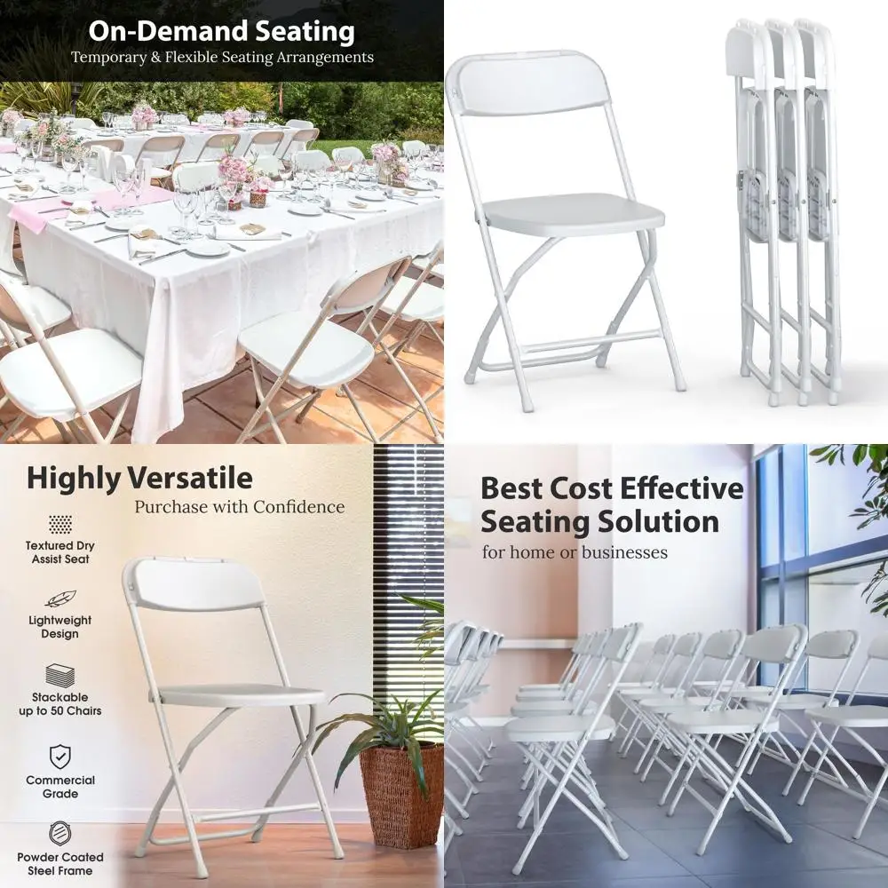 4 Pack White Plastic Folding Chairs - Stackable, 350lbs Capacity, Steel Frame for Indoor/Outdoor Use, Ideal for Events & Dining
4 Pack White Plastic Folding Chairs - Stackable, 350lbs Capacity, Steel Frame for Indoor/Outdoor Use, Ideal for Events & Dining