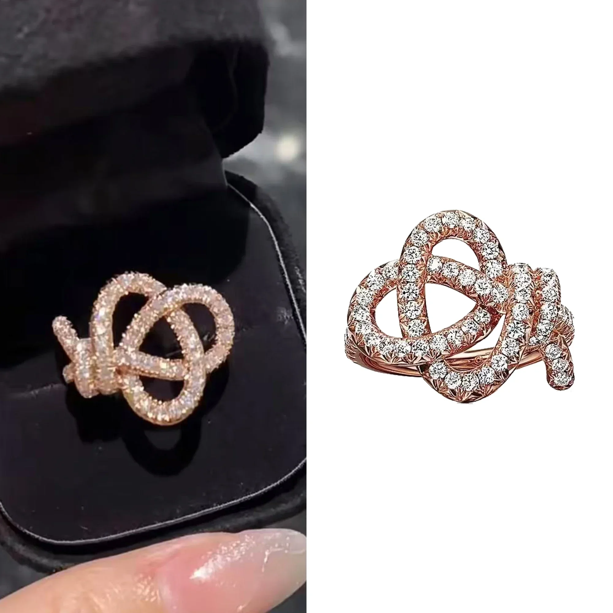 Design a high-end diamond studded ring made of pure silver S925, with a high-quality and elegant knot ring and Knot series gift
Design a high-end diamond studded ring made of pure silver S925, with a high-quality and elegant knot ring and Knot series gift