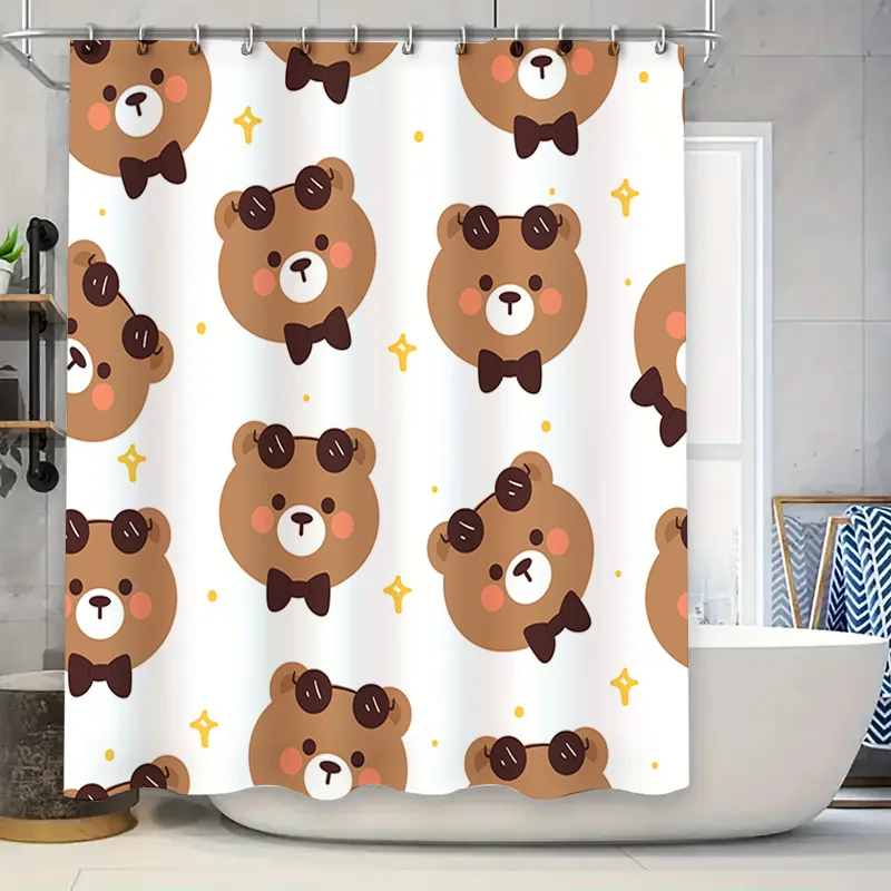 Cute Cartoon Bear Shower Curtain Set for Bathroom Decor White Waterproof Fabric with Bow-Tie and Glasses Design by TaurusDuan
Cute Cartoon Bear Shower Curtain Set for Bathroom Decor White Waterproof Fabric with Bow-Tie and Glasses Design by TaurusDuan