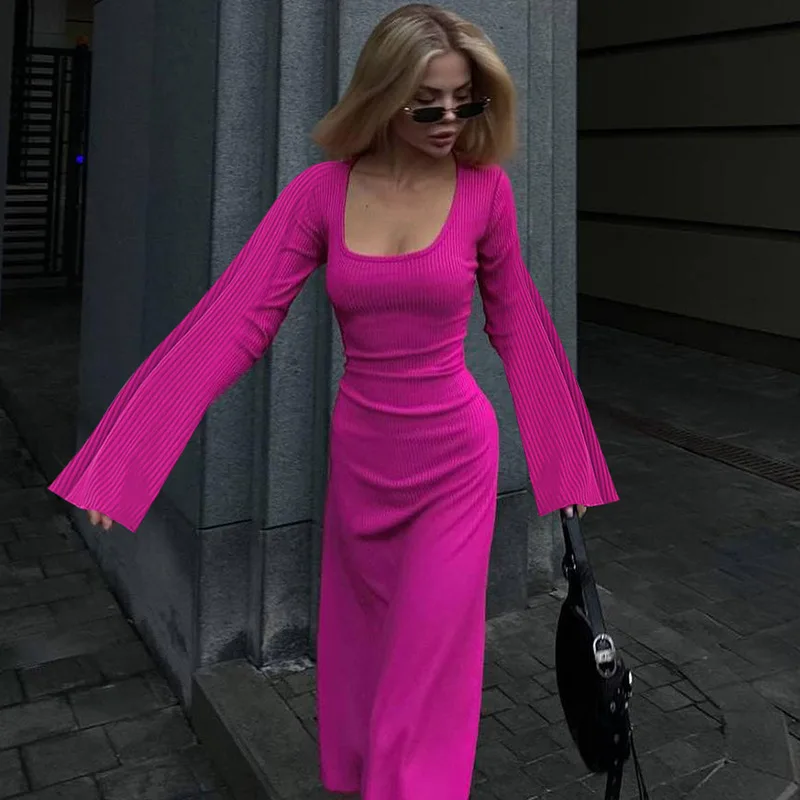 Autumn Fashion Popular Women's Dress Slim Fit U-neck Bell Sleeves Lace-up Back Long-sleeved Dress Solid Color Retro Elegant
Autumn Fashion Popular Women's Dress Slim Fit U-neck Bell Sleeves Lace-up Back Long-sleeved Dress Solid Color Retro Elegant