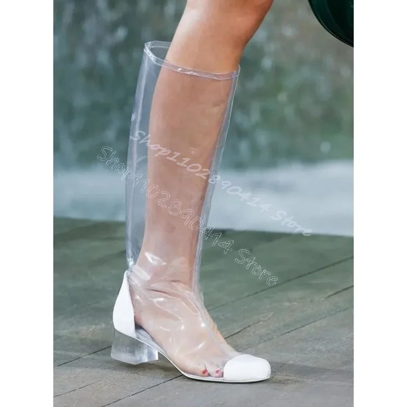 White PVC Round Toe Clear Heel Runway Boots Slip On Women Shoes Chunky High Heels Fashion Party Feast 2025 Zapatos Para Mujere 
White PVC Round Toe Clear Heel Runway Boots Slip On Women Shoes Chunky High Heels Fashion Party Feast 2025 Zapatos Para Mujere
