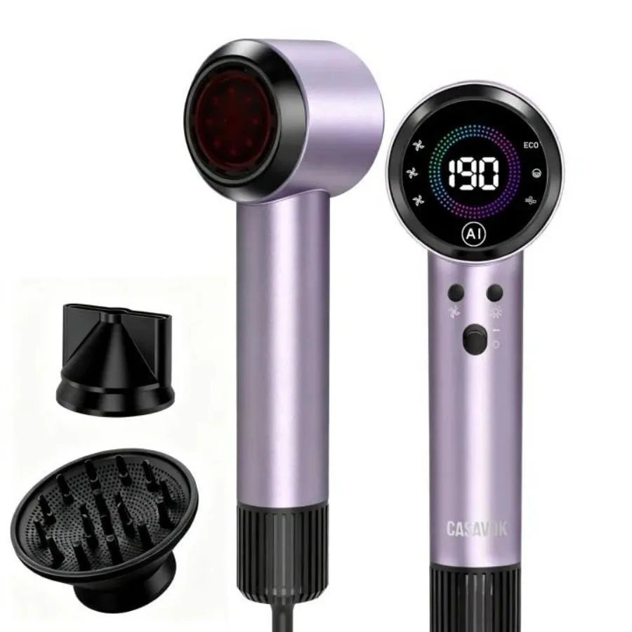 Home and travel use, ionic plastic hair dryer in black with auto-adjusting technology, 160000 RPM speed, 500M plasma, low noise
Home and travel use, ionic plastic hair dryer in black with auto-adjusting technology, 160000 RPM speed, 500M plasma, low noise