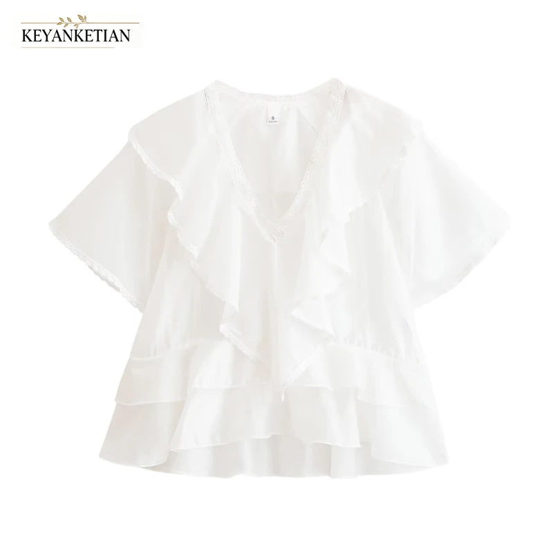 KEYANKETIAN 2026 Bohemian Casual Shirt Oversized Silhouette Lace Trim Ruffle Front Short Sleeve Tiered Ruffle Hem Chiffon Blouse
KEYANKETIAN 2026 Bohemian Casual Shirt Oversized Silhouette Lace Trim Ruffle Front Short Sleeve Tiered Ruffle Hem Chiffon Blouse