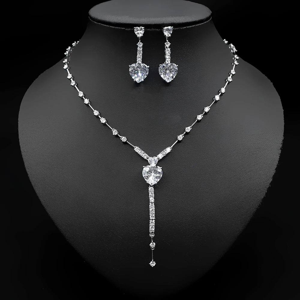 HIBRIDE Elegant Heart Drop Pendant Necklace Earrings CZ 2PCS Bridal Jewelry Set Women Wedding Dress Party Accessories N-1264
HIBRIDE Elegant Heart Drop Pendant Necklace Earrings CZ 2PCS Bridal Jewelry Set Women Wedding Dress Party Accessories N-1264