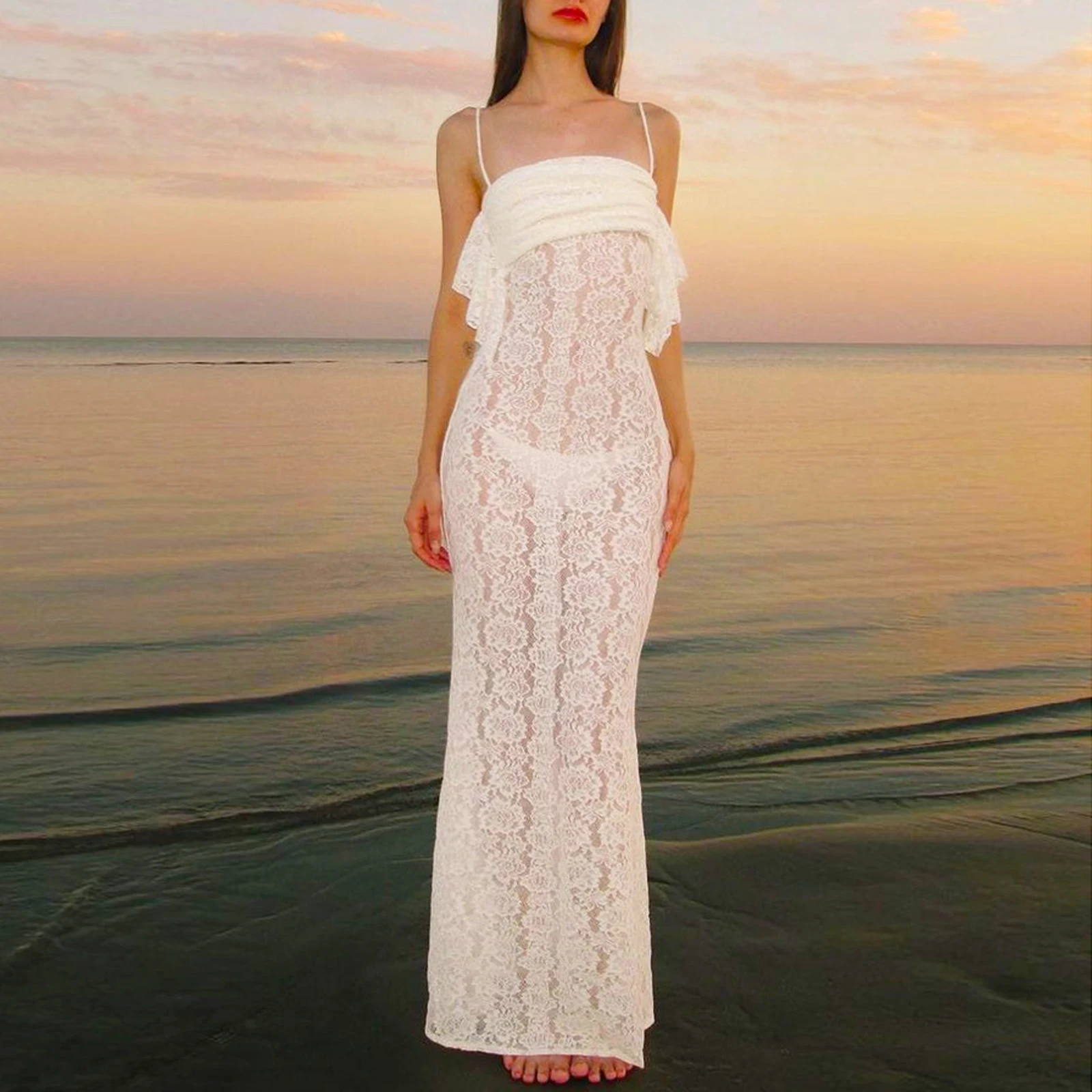 Women's Summer Long Cami Dress White Sleeveless Backless Sheer Lace Party Dresses
Women's Summer Long Cami Dress White Sleeveless Backless Sheer Lace Party Dresses