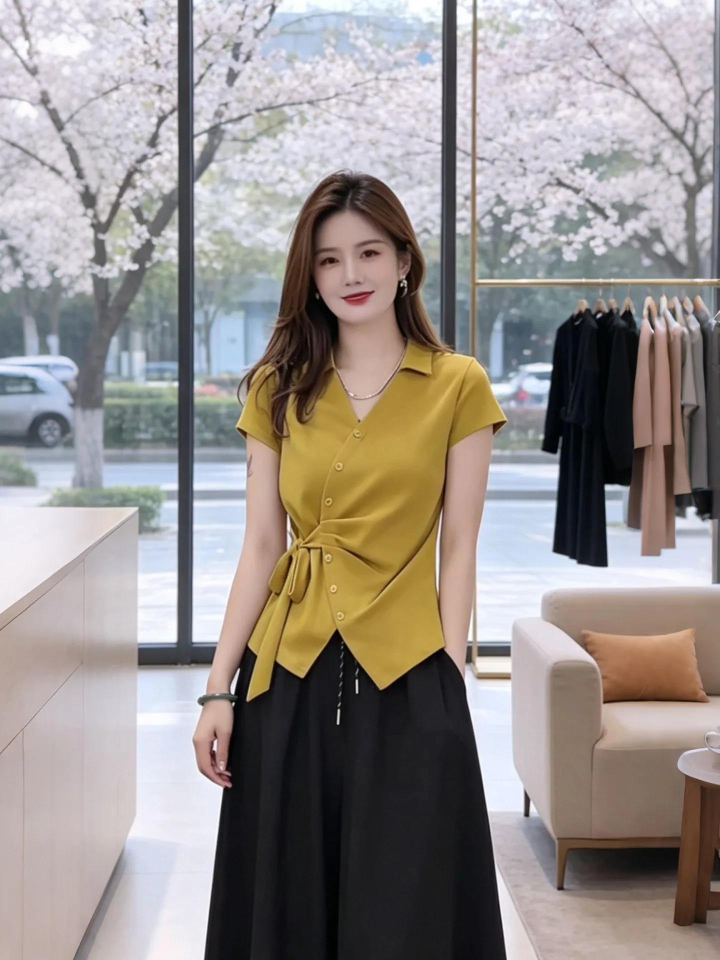 Unique Elegant Early Summer Short Sleeve T-Shirt V-Neck Color Anti-Aging Luxury Feel Top for Women Commute Wear
Unique Elegant Early Summer Short Sleeve T-Shirt V-Neck Color Anti-Aging Luxury Feel Top for Women Commute Wear