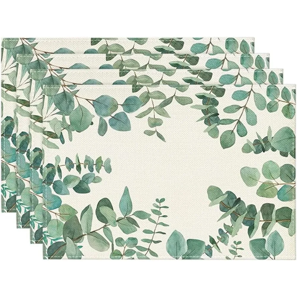 Eucalyptus Leaf Design Placemats for Summer Dining, 12 x 18 Inch Washable Rustic Vintage Table Mats Set of 4 in Green
Eucalyptus Leaf Design Placemats for Summer Dining, 12 x 18 Inch Washable Rustic Vintage Table Mats Set of 4 in Green