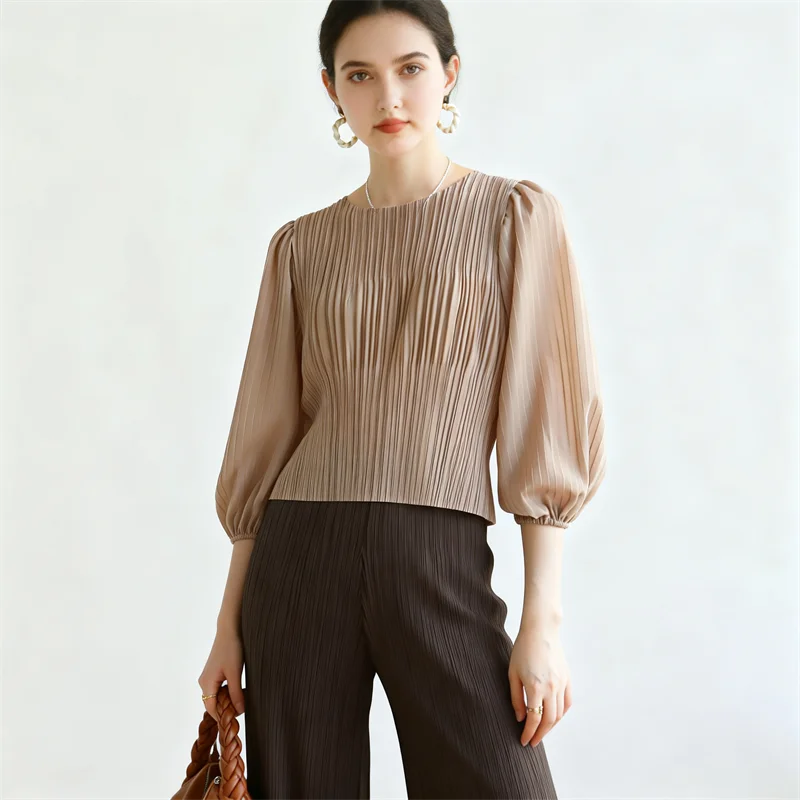 Miyake Pleated Round Collar T Shirt Women Solid Color Versatile Casual Summer Female New 2025 Elegant Lady Clothing
Miyake Pleated Round Collar T Shirt Women Solid Color Versatile Casual Summer Female New 2025 Elegant Lady Clothing